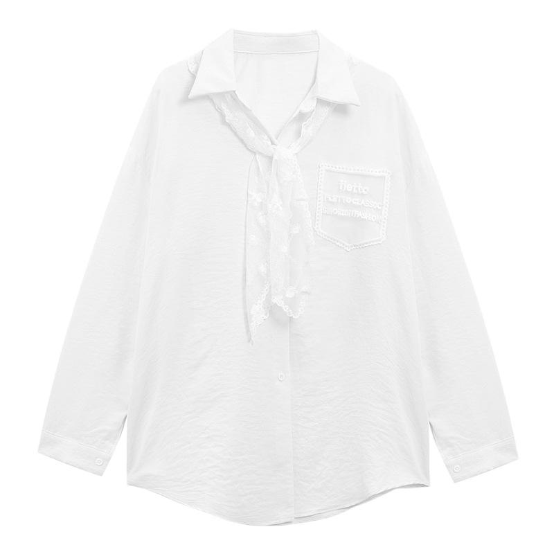 

Женская белая кружевная рубашка с длинным рукавом - Свежий весенний дизайн