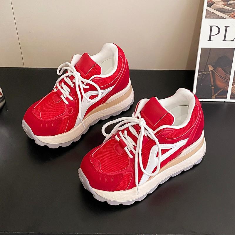 Small 8CM Inner Height-increasing Women's Shoes~ 2025 Autumn Retro Mesh Platform Casual Sports Shoes Forrest Gump Training Shoes