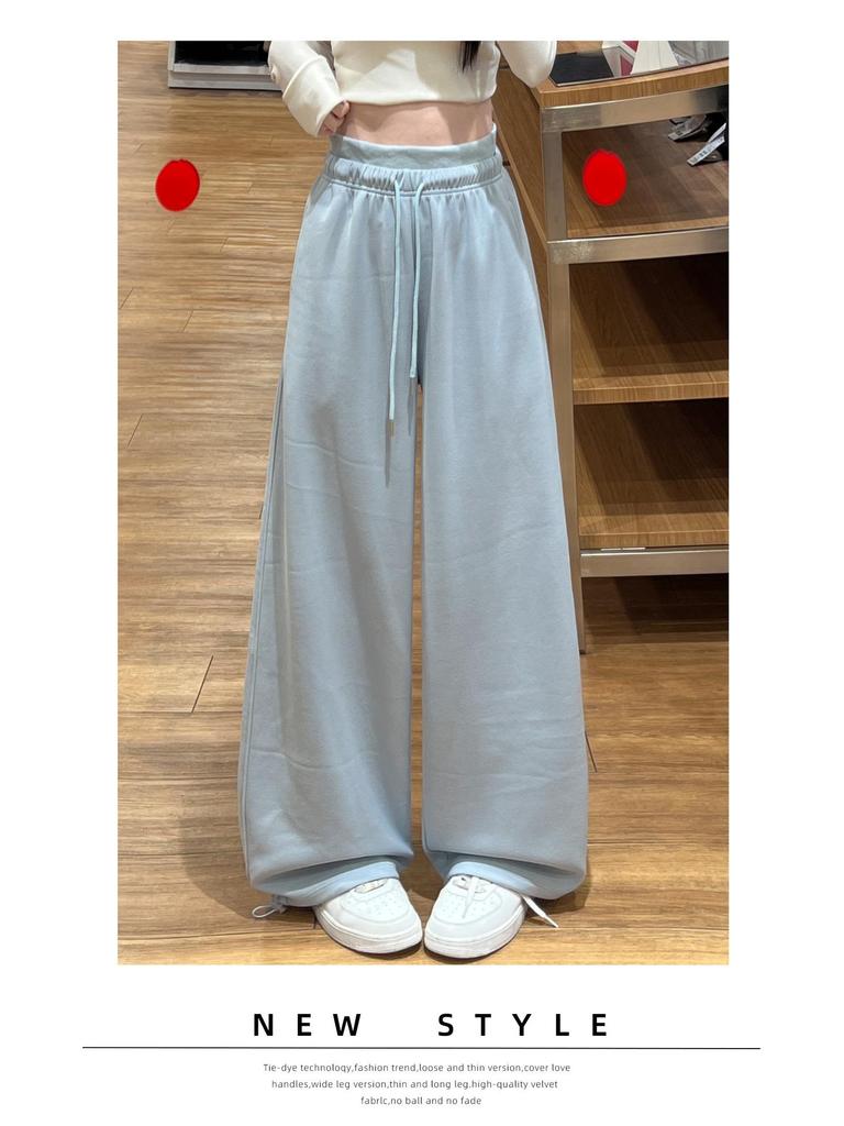 Women's Pink Wide-Leg Knife Pleat Sweatpants - Spring 2026 Korean Style, High Waist, Slimming Petite Fit