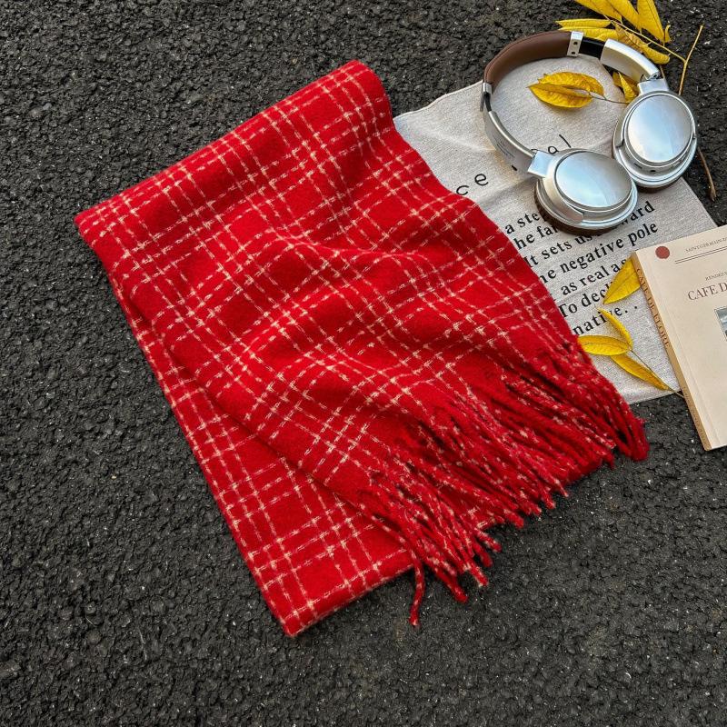 High-End Plaid Shawl for Women - 2025 Autumn/Winter Korean Style Thickened Imitation Cashmere Scarf