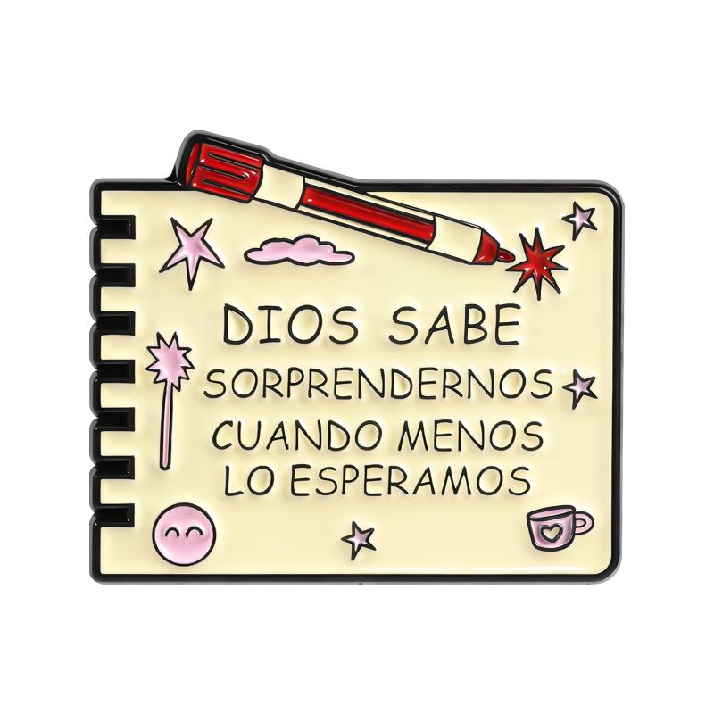 Healing Christian Spanish Enamel Pin Inspirational Faith Pink Heart Notebook Doodle Brooches Lapel Badge Jewelry Gift for Friend