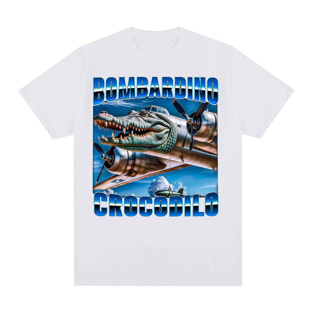 Bombardino Crocodilo Funny Crocodile Plane Bomber Meme T Shirts for Unisex Women Summer Pop Fashion Trend Oversized Cotton Tshirt
