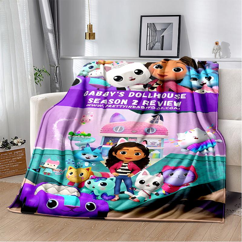 Cute Cartoon Gabby's dollhouse Throws Blanket Kids Super Soft Blankt for Sofa Travel Couch Picnic Flannel Blanket Birthday Gift