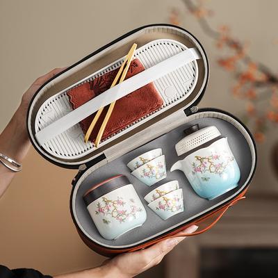 High-end Dehua Mutton Fat Jade Gradient Blue Kung Fu Tea Set Wisteria Flower Set New Chinese Portable Tea Utensil Enterprise