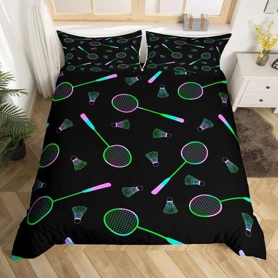 Sportovní povlečení na přikrývku Badminton Fluorescenční zelená Růžová Badmintonová raketa Ložní souprava Sportovní hra Povlak na přikrývku Módní povlak na přikrývku
