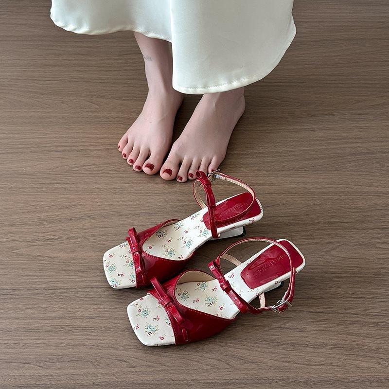 Fashion Summer Square Toe Shallow Women Slippers Bow Elegant Mid Heels Shoes Designer Pumps 2025 Trend Fad New Brand Sandalias De Mujer