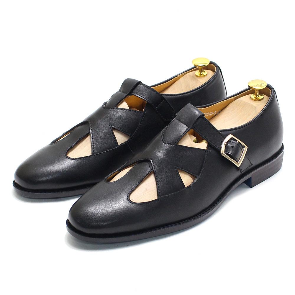 Summer Sandals Men'S First-Layer Cowhide Leather Hollowed-Out Men'S Shoes Flat-Soled Single Shoes Daily Breathable Leather Shoes Men, Customized