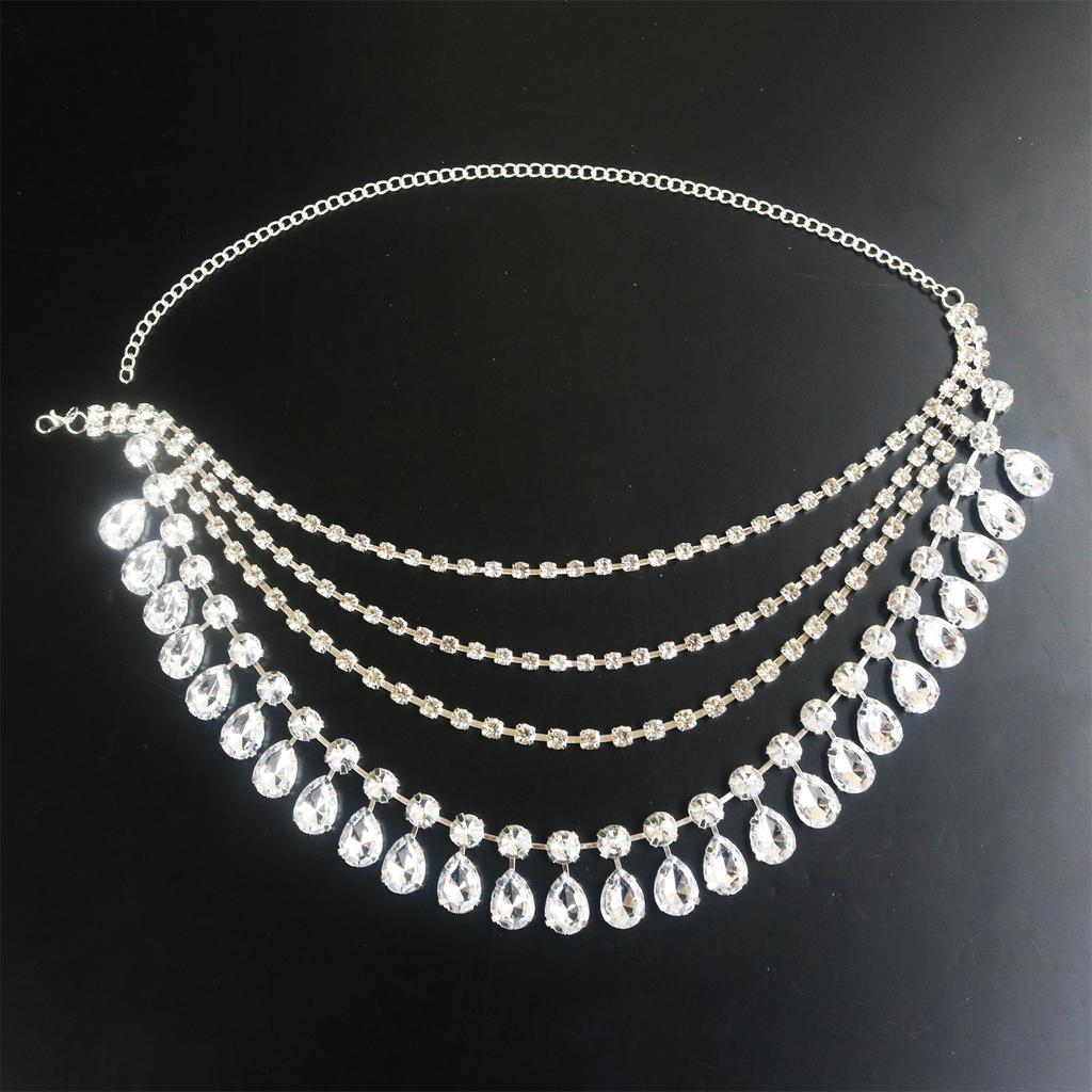 European And American Fashion Flash Diamond Three-Layer Big Gem Necklace Female Niche Personality Neck Chain Chocke Light Luxury Collarbone Chain Acce