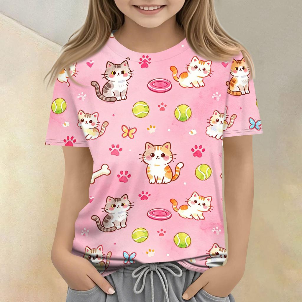 Kids Animal Print Crew Neck Short Sleeve Casual Loose Fit T Shirt Top Soft Comfortable Fabric Suitable for Daily Wear and Playtime