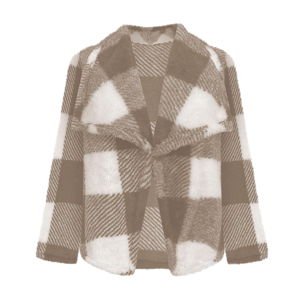 Women's Fashion Autumn-winter Plush Plaid Long-sleeved Loose Jacket