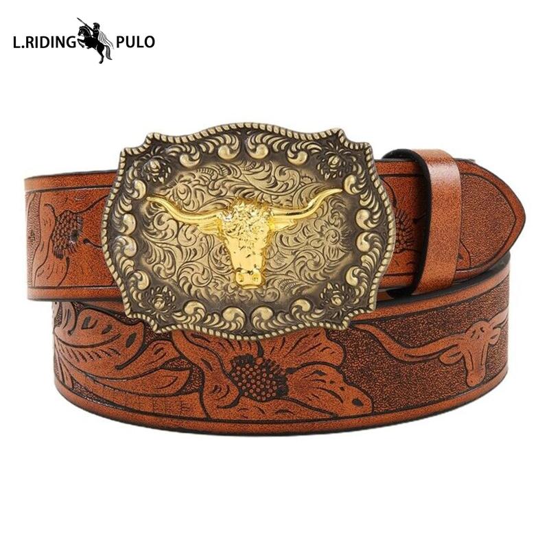 Vestlig Cowboybelte Vintage Taurus Preget Ungdom Klassisk Herre Unisex Punk Preget Lærbelte