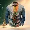 Men's Golf Shirt Long Sleeve Casual Christmas Print Quick-Dry Mesh Top