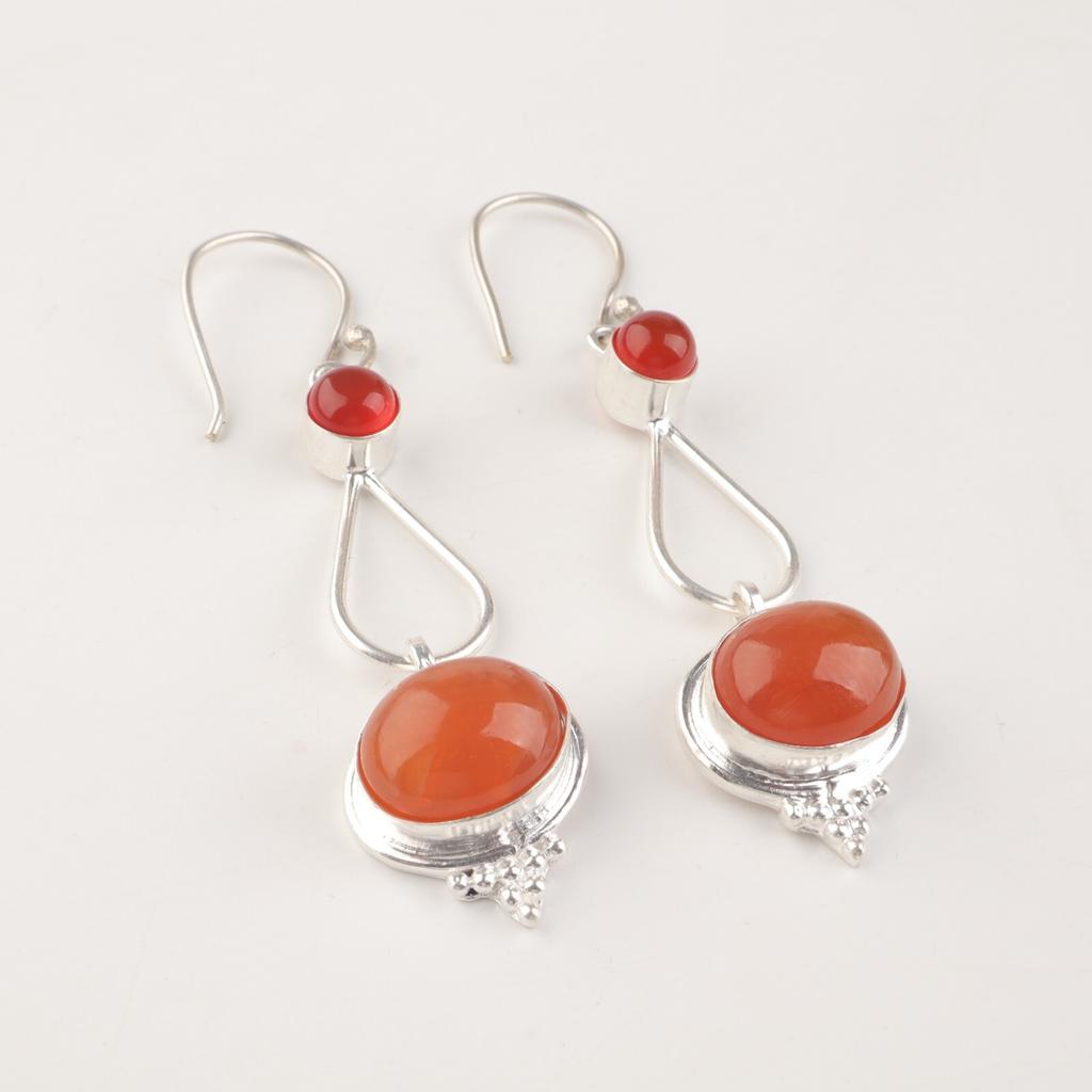 Natural Carnelian Gemstone Handmade 925 Sterling Silver Jewelry Earrings 2.50" EE-132-20