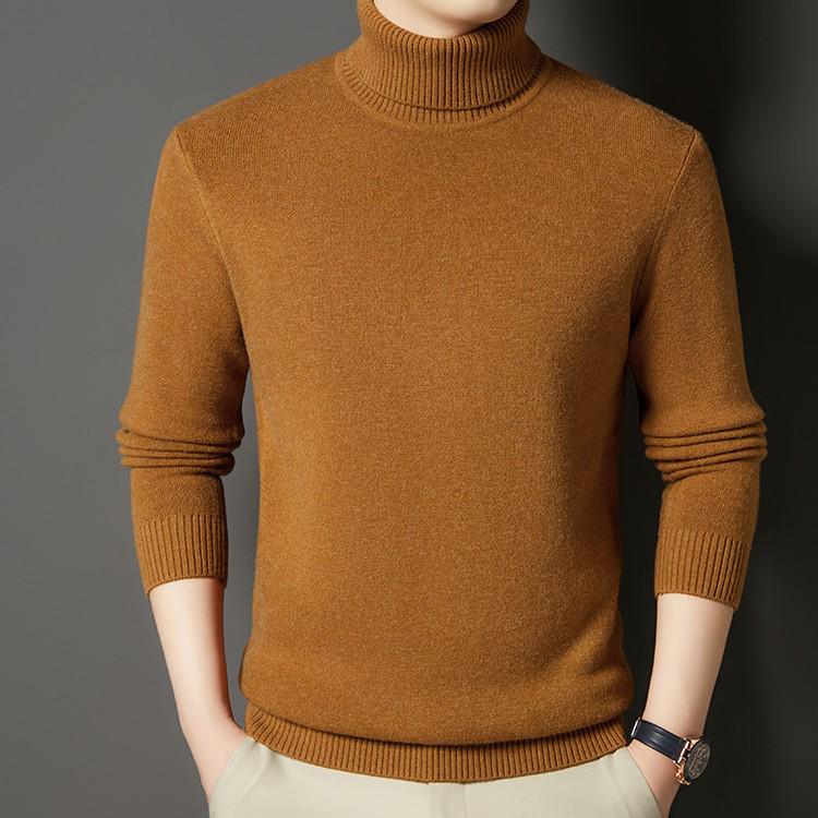 Men's Thick Wool High Neck Sweater - Autumn/Winter Solid Color Knitwear