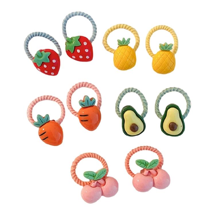 10Pcs Elastic Hair Bands for Toddler Girl with Flower and Fruit Designs for Children Various Hairstyles Hair Circles