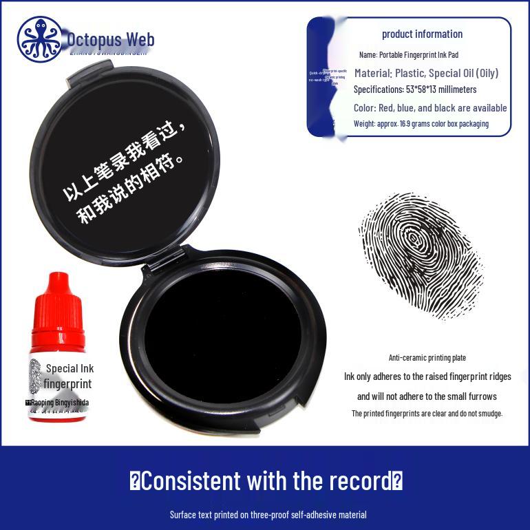 Quick-Drying Multi-Color Fingerprint Pad: Red, Blue & Black