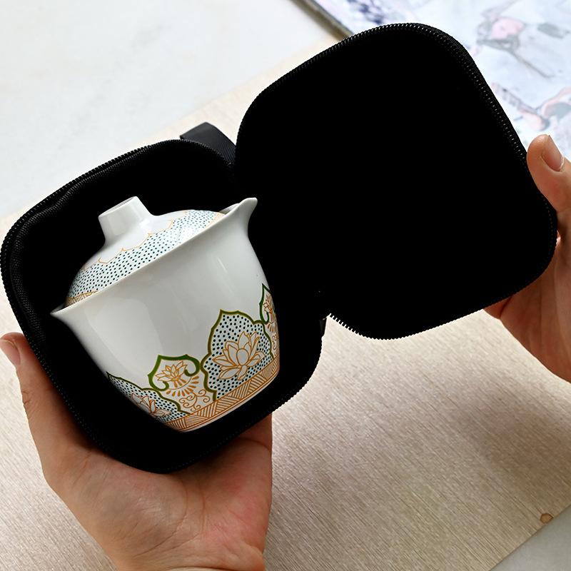 Japanese Outdoor Travel Kung Fu Ancient Rhyme Tea Set Teapot Ceramic Express Cup Portable Gift