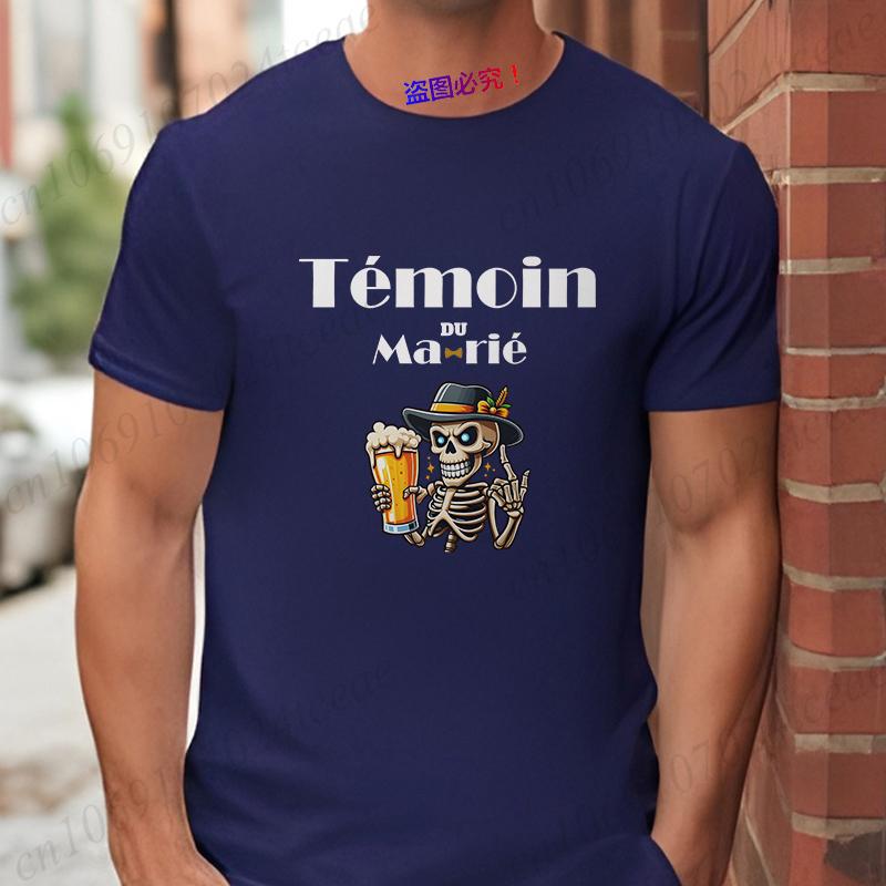 

French Funny Single Farewell Bachelor Party T-shirt Wedding Beer Skeleton Tops Evg Team Married Tee Future Groom Man Squad Shirt S