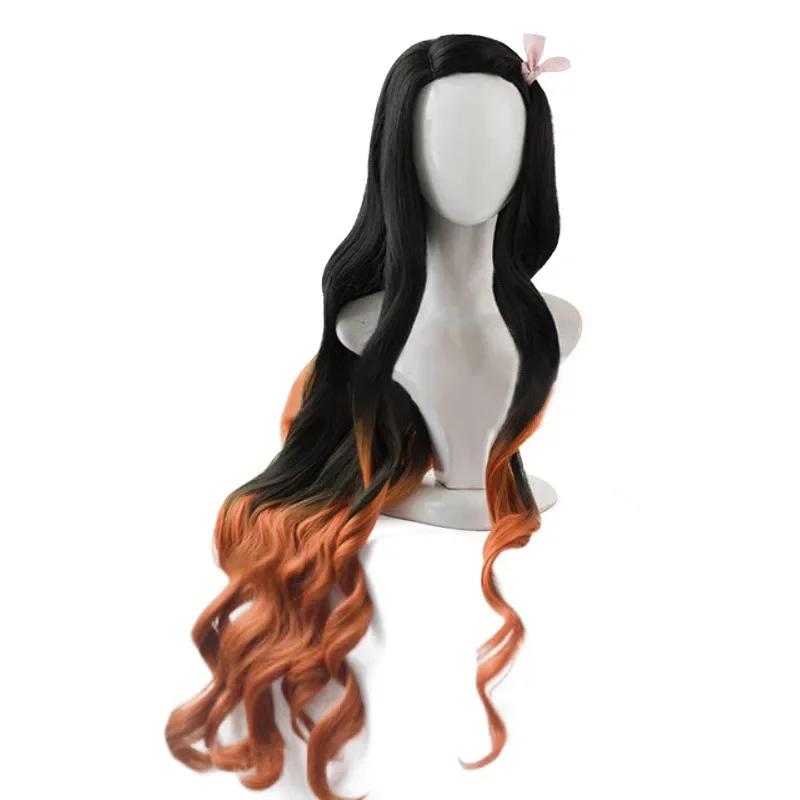 Perruque Cosplay Anime Kimetsu no Yaiba Kamado Nezuko Cheveux Synthétiques Résistants à la Chaleur Perruques Accessoires Bambou Bâton Scellant black