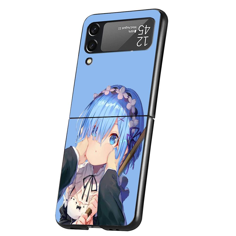 R-Rem Re Zero Anime Cover Phone Case For Samsung Galaxy Z Flip 7 6 5 4 3 5G Flip7 Flip6 Flip5 Flip4 Flip3 Black Fundas Shell