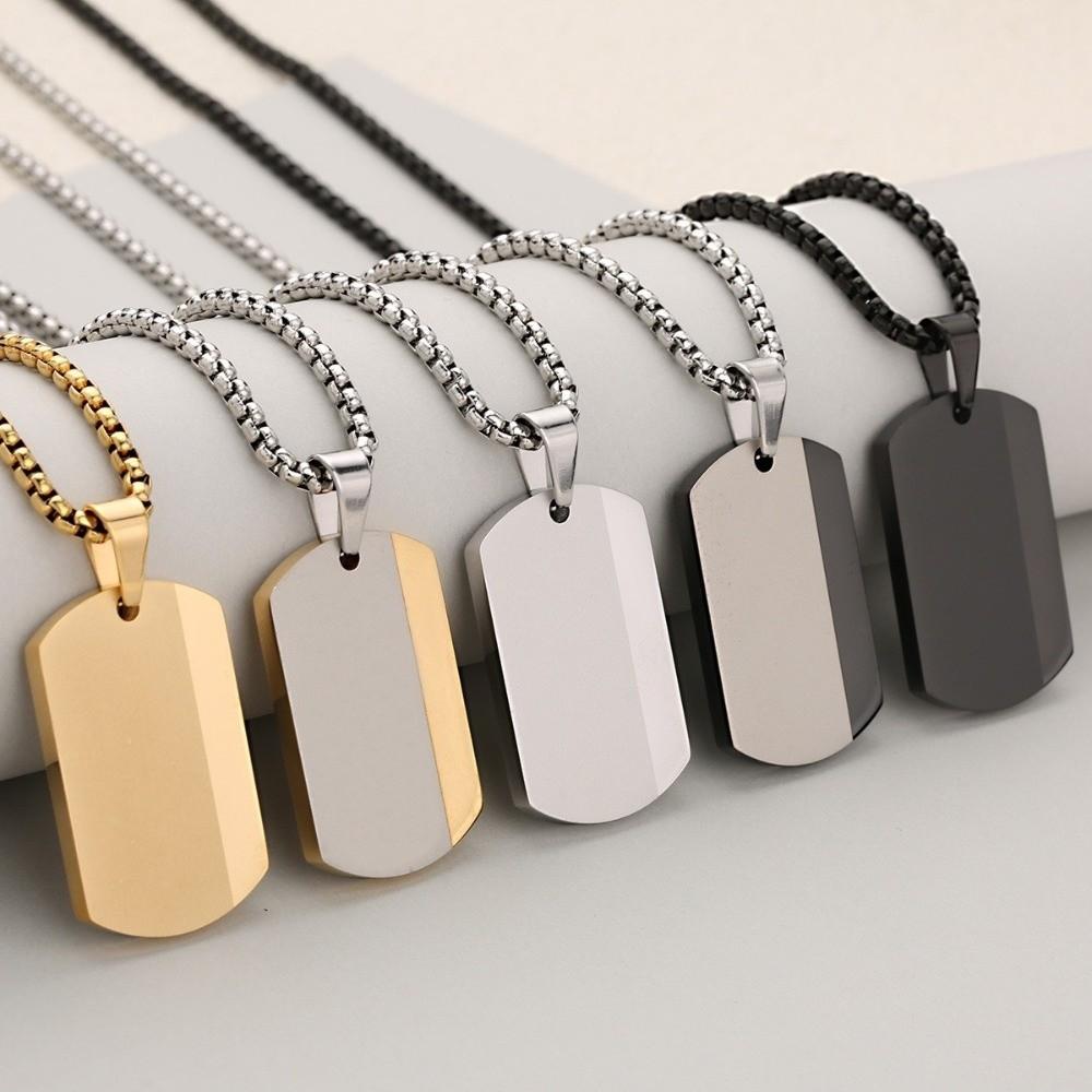Blank Tag Men's Pendant Necklaces Stainless Steel Chain Necklace Square Pendant For Men and Women
