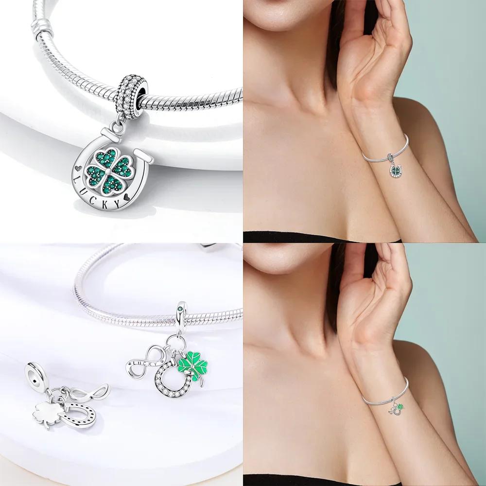Copper Original Four-Leaf Clover Seven-Spotted Ladybug U-Shaped Horseshoe Pendant Beads Fit Bracelet Women Diy Fine Gift