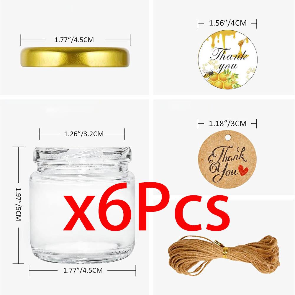 

1.5 Oz Round Mini Glass Honey Jars With Wood Dipper, Bee Pendants And Jutes, For Baby Shower, Wedding Favors, Party Favors