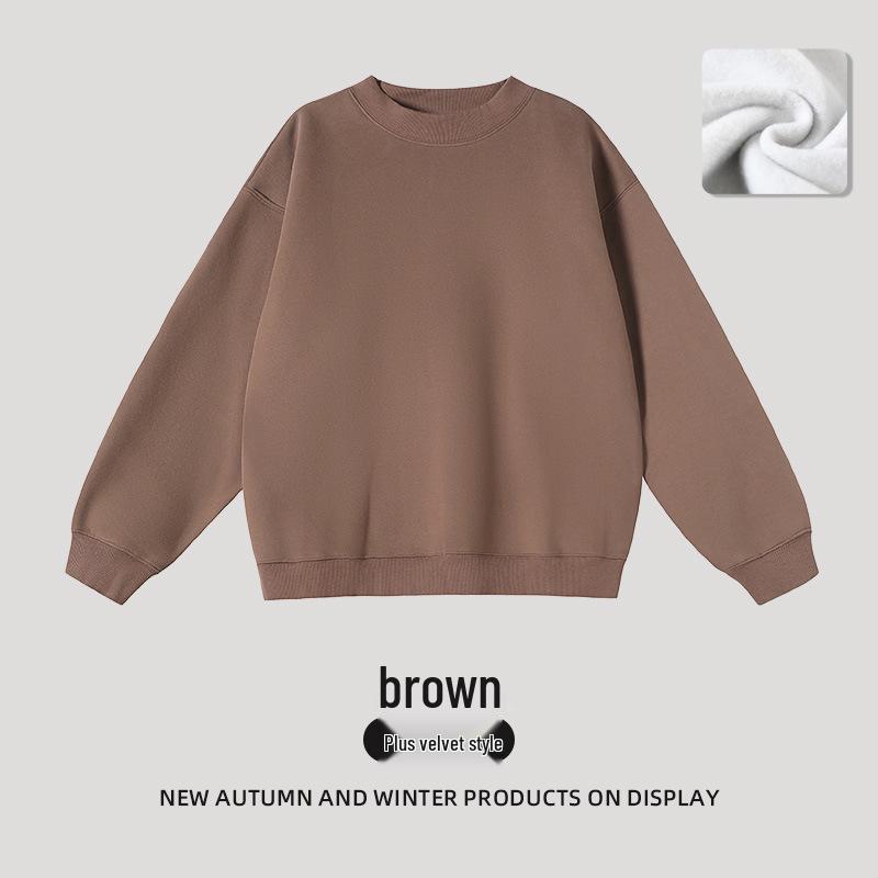 2025 Women's Solid Color Round Neck Sweatshirt - Basic Style, Trendy Brand, Loose Fit, Casual Fleece, Long Sleeve, Hoodless Top