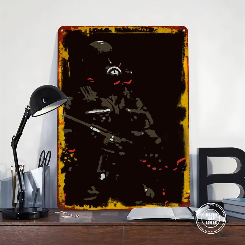 Dark Soldier With Gas Mask Printed Poster Customized Wall Art Retro Vintage Metal Tin Signs for Office Decoration Room Man Cave