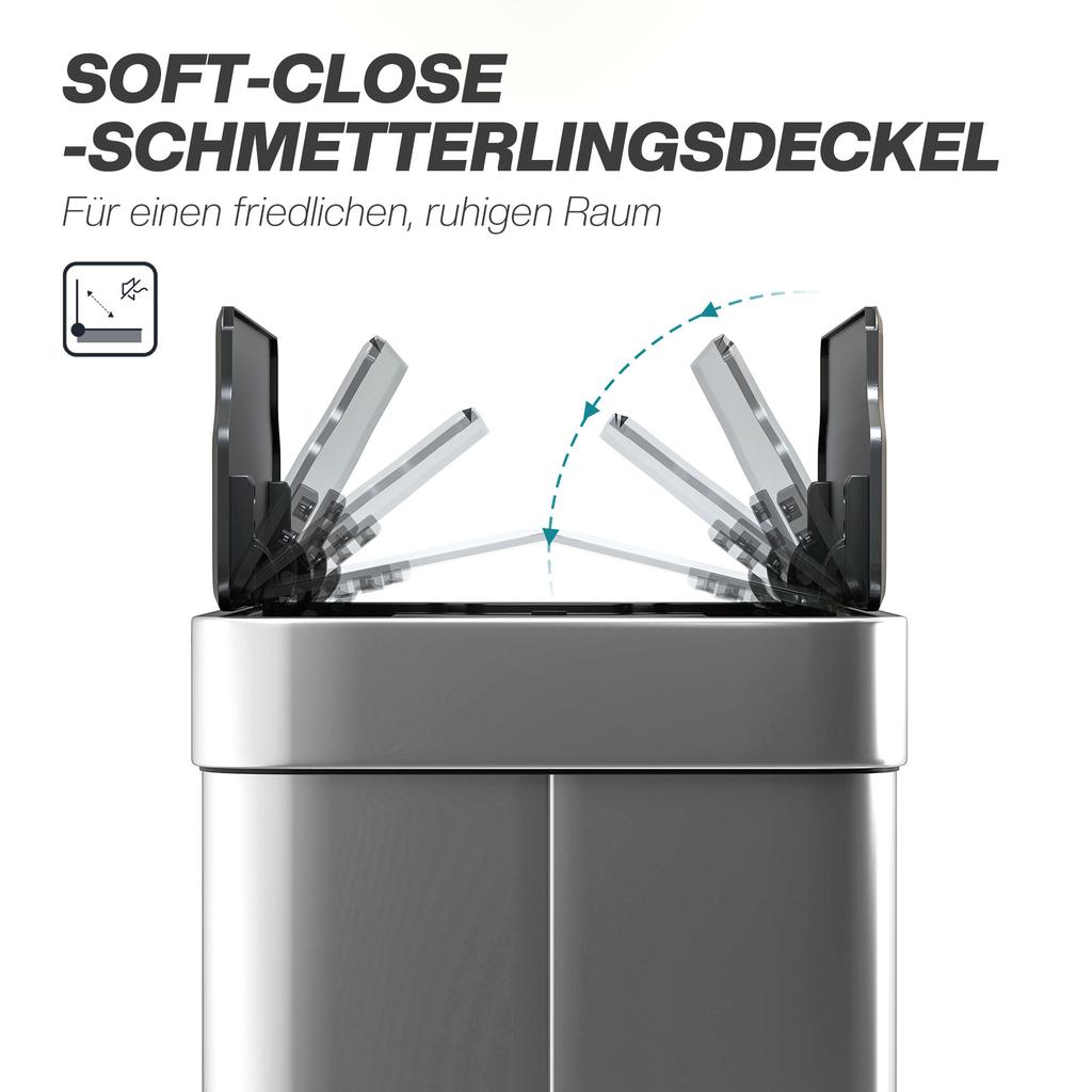 55L Sensor Bin, Large Automatic Touchless Rubbish Bin with Soft-Close Lid, Silver Tone