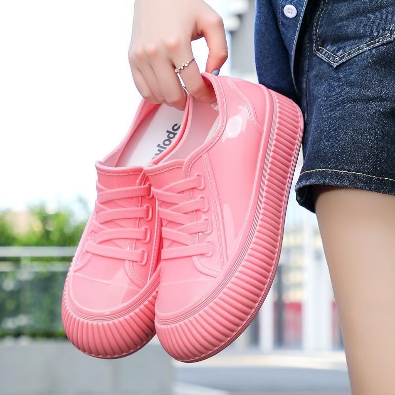 Lowtop rain shoes women's thicksoled waterproof inner heightincreasing rain boots adult shoes women's fashion short water shoes nonslip