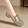 2025 new French retro square head hollow woven thick heel single shoes women's one-pedal bag head casual half slippers women