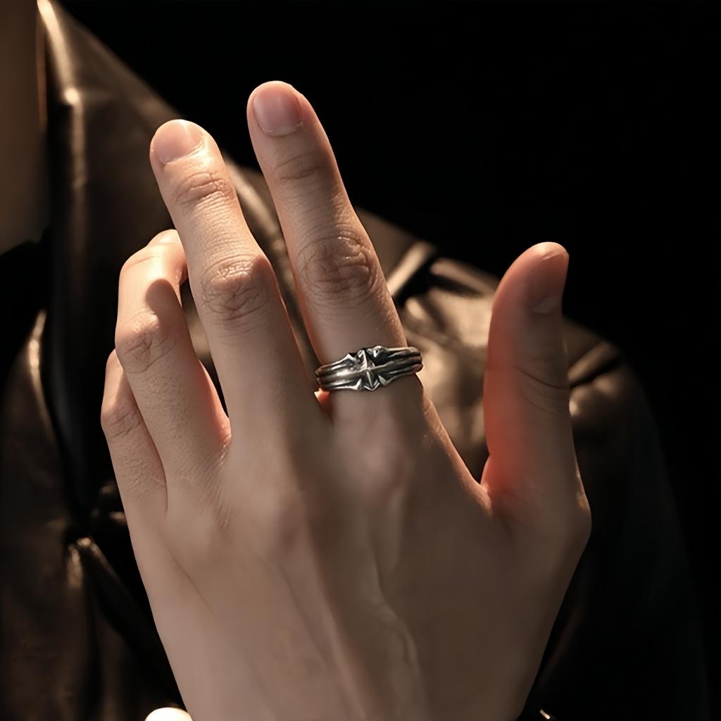 Anillo Abierto Ajustable Retro “Astral” de Estrella Para Hombres Cobre Chapado en Plata Punk Gótico Joyería Atrevida Accesorios de Moda Regalo Unisex