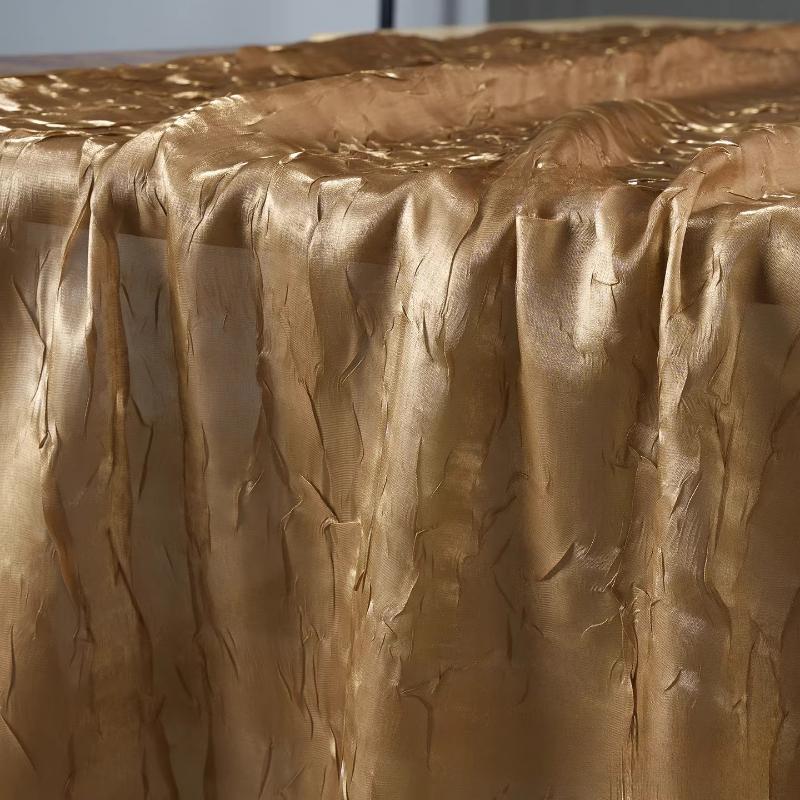 Golden Yellow Water Ripple Pleated Crepe Fabric Creative Three-dimensional Reflective Texture Fabric DIY Dress Stage Costume