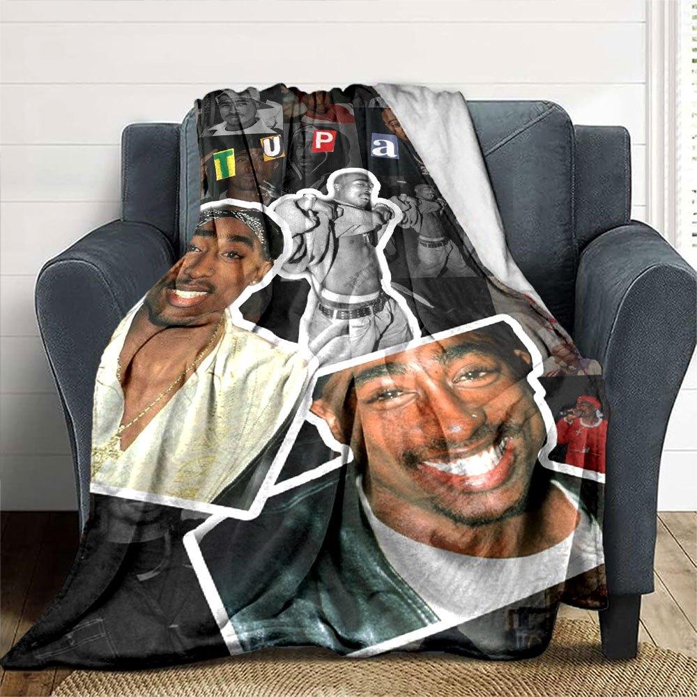 1pc 2PacHip Hop Blanket Soft Lightweight All Season Multi Purpose Throw for Sofa, Bed, Office & Picnics, French Style with Iconic Album Art & Quotes