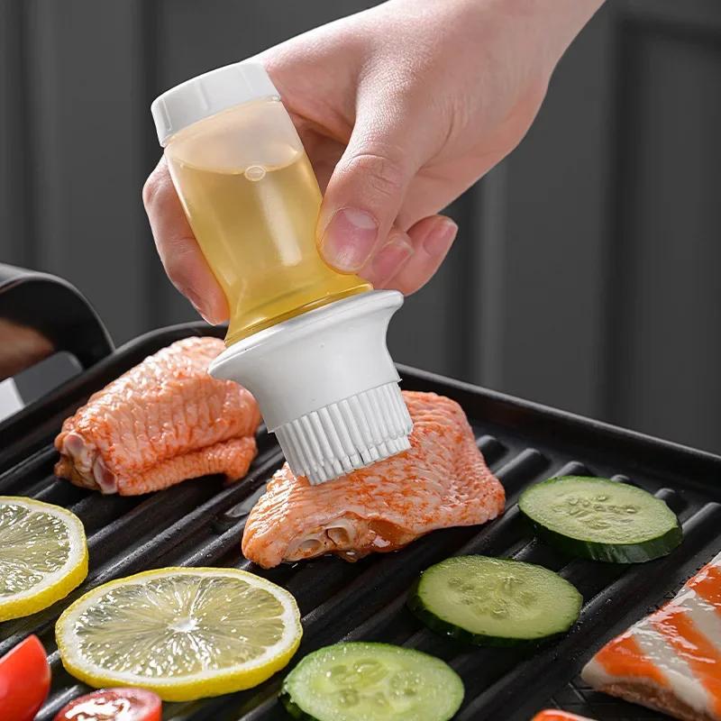 Grill Oil Brushes, Portable Silicone Oil Bottle with Brush, Temperature Resistant, Liquid Oil Pastry Kitchen Baking BBQ Tool