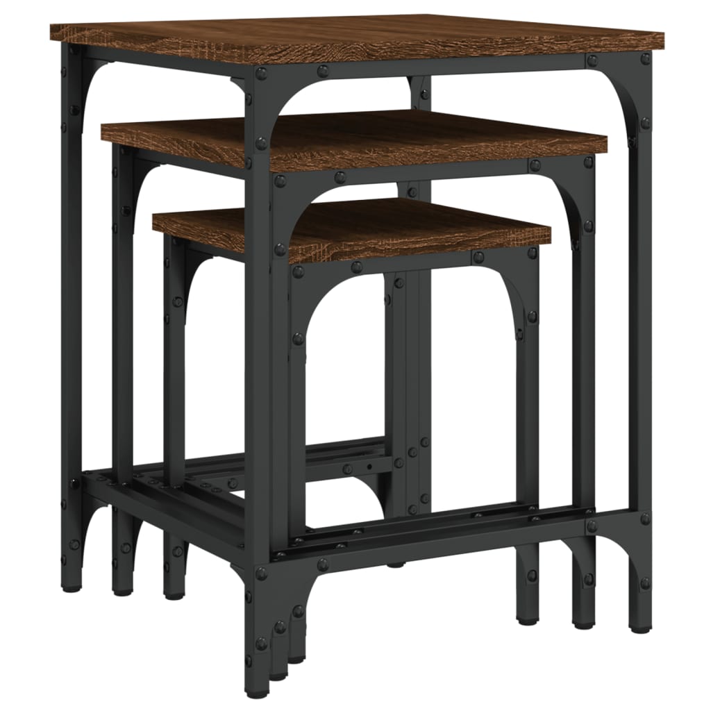  Coffee Tables, Nestable, 3 Pcs, Brown Oak