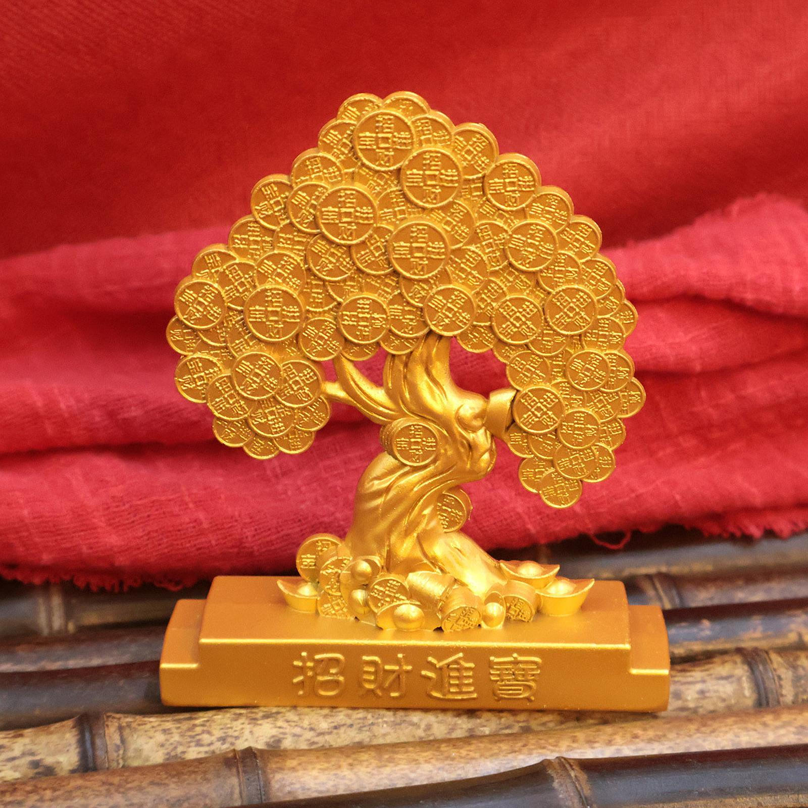 Статуэтка Фэн-шуй Скульптура Удачи Богатство Счастливая Фигурка Металлическое Украшение для Офиса Rectangle Based Tree