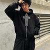 Unisex Streetwear Hoodie With Cross Letter Print Loose Fit Long Sleeve Pullover Teens Young Adults