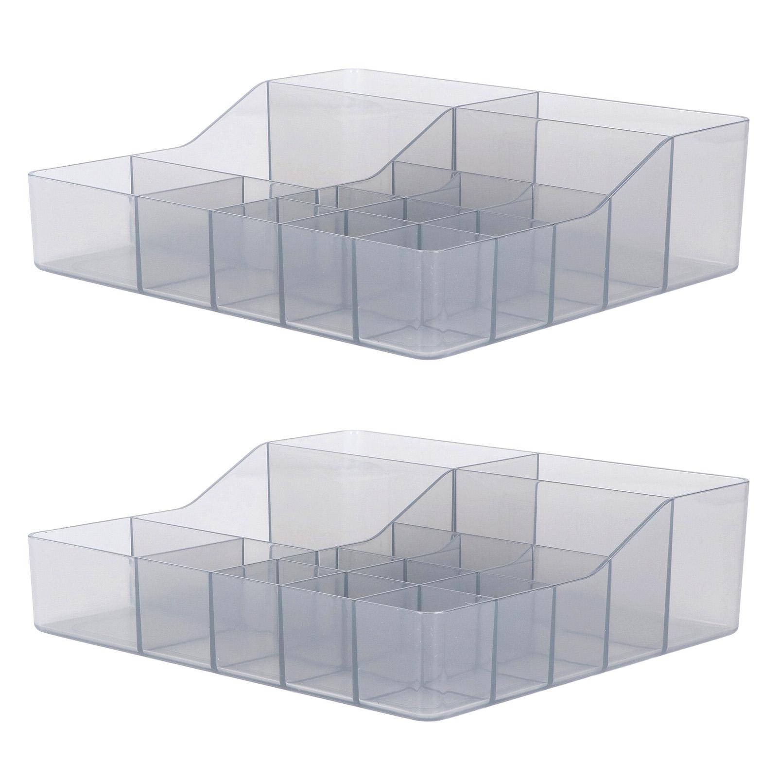 2pcs 15 Compartment Vanity Makeup Organizer Smoothly Corners Small Cosmetic Organizer for Brushes Eyeshadow Palettes