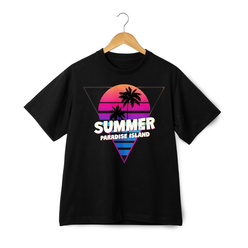 Retro Summer Paradise Island Sunset Palm Tree T-Shirt Beach Graphic Tee XXL