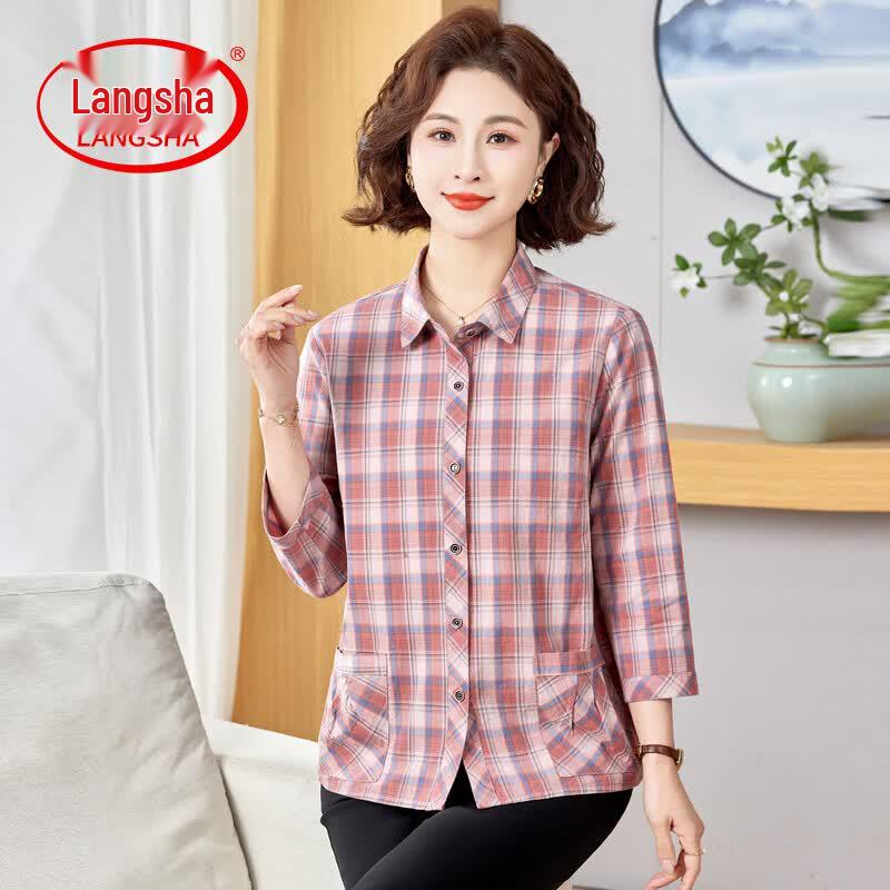 Lonsa Women s Summer Floral Cotton Seven-Point Sleeve Shirt 2XL