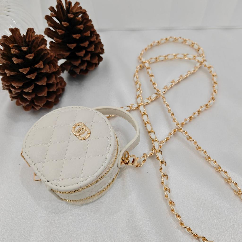 New Product Gold Ball Chain Small Round Cake Cute Mini Small Waste Bag One Shoulder Crossbody Lipstick Bag Small Fragrance Pendant Fashion