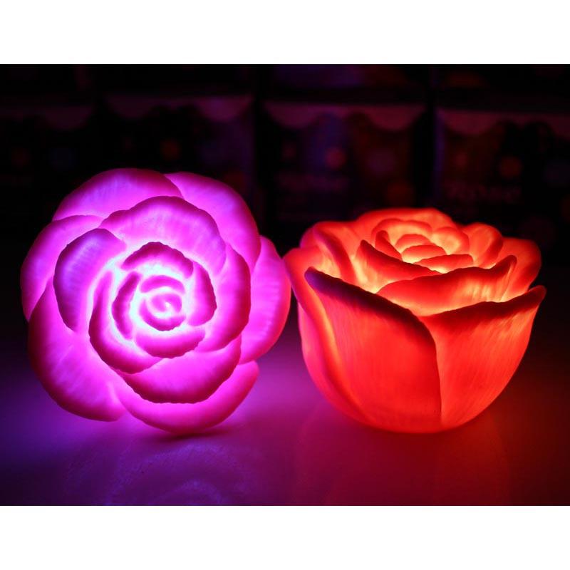 Romantic LED Floating Rose Flower Candle Night Light 7 Colors Changing Colorful Wedding Decoration Bedroom Party Indoor Decor