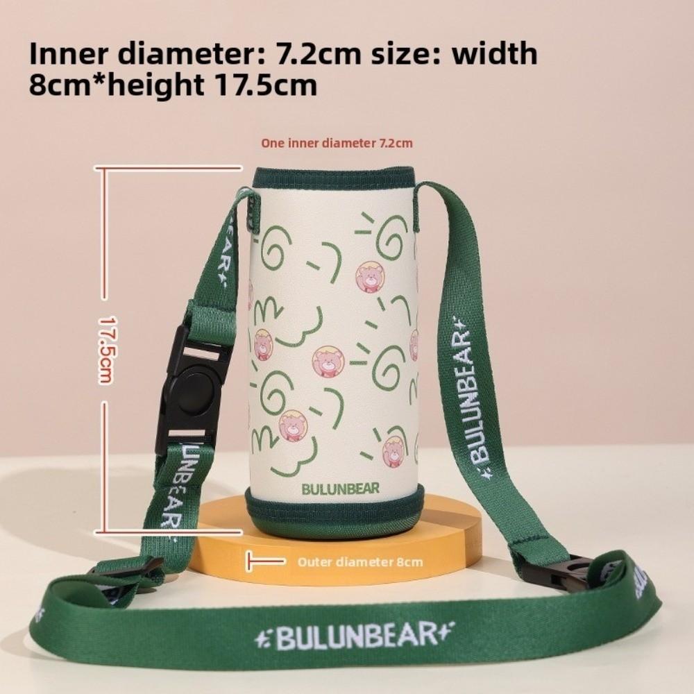 Cute Cartoon Print Sport Water Bottle Bag PU Eco-friendly Cup Holder with shoulder Strap Portable Cup Protective Cover
