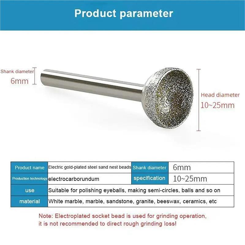 AS60-Diamond Mounted Point 1Pcs 10-25Mm Spherical Concave Head For Jade Amber Stone Beeswax Grinder Tool