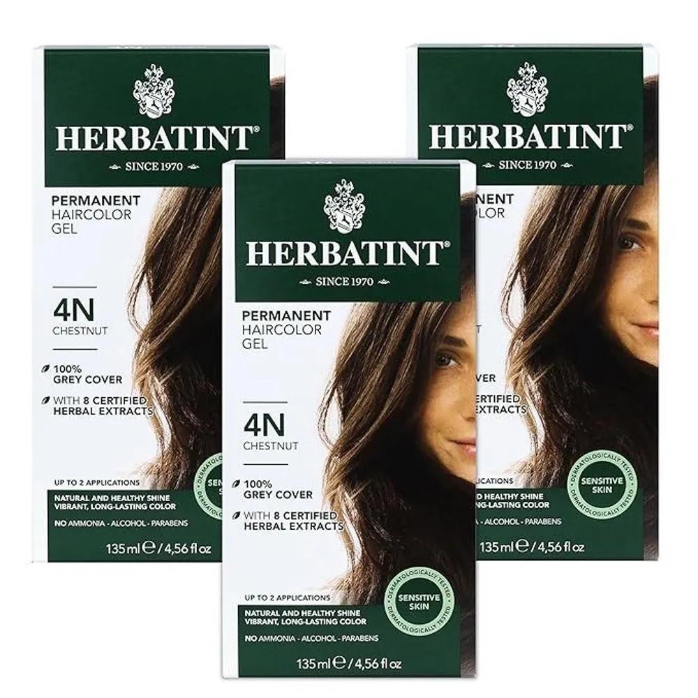 HERBATINT Стойкий гель-краска для волос 4N Каштановый прибл.. 135 мл x 3