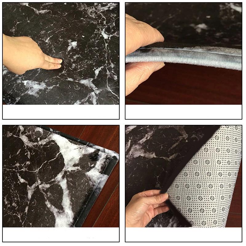 1 PC Anti-Slip Kitchen Carpet Black White Marble Printed Entrance Doormat Floor Mats Carpets for Living Room Bathroom Mat Rugs