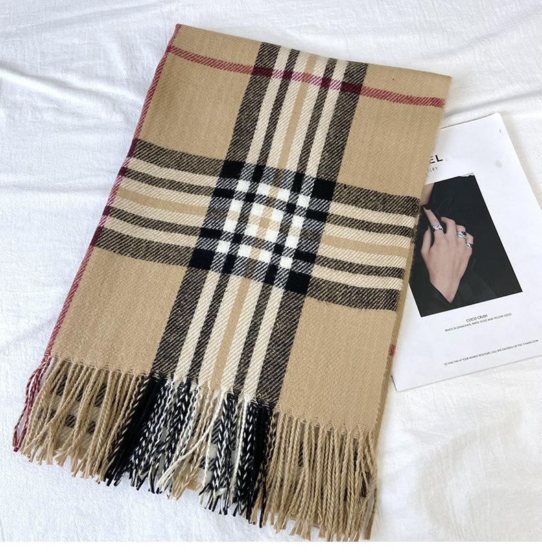 Scarf Women's Autumn and Winter Shawl Dual-purpose Medium and Long Imitation Cashmere British Plaid Warm Fringed Scarf