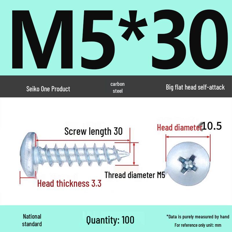 Galvanized M3 Phillips Flat Head Self-Tapping Wood Screws, High-Strength, Large Head
